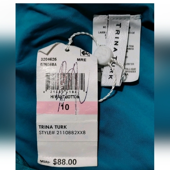 Trina Turk Swim Spa Collection Hi Waist Bikini Bottom Teal Women's Size 10 NWT - Picture 6 of 9